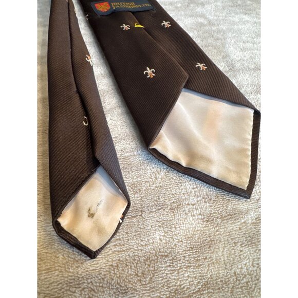 British Fashions Ltd. Brown Fleur De Lis Print Men's Tie - Picture 4 of 5